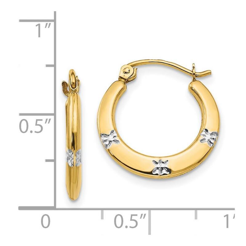 Curata 14k Yellow Gold and Rhodium Flowers Hoop Earrings 18x17mm