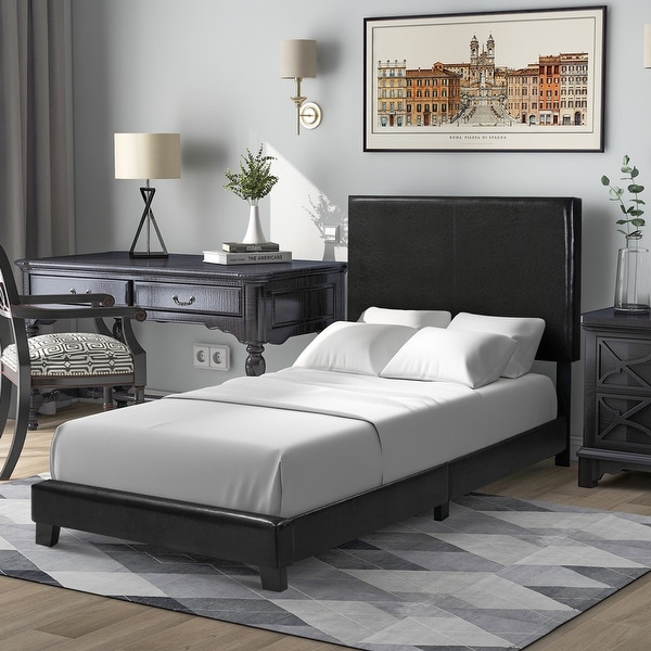 Vienna Faux Leather Upholstered Platform Bed with Wooden Slats, Twin. Opens flyout.
