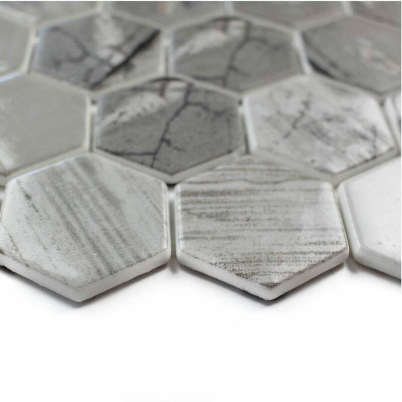 The Tile Life Eterna Hex 2x2 Denver Grey Glass Mosaic Floor, Backsplash & Wall Tile