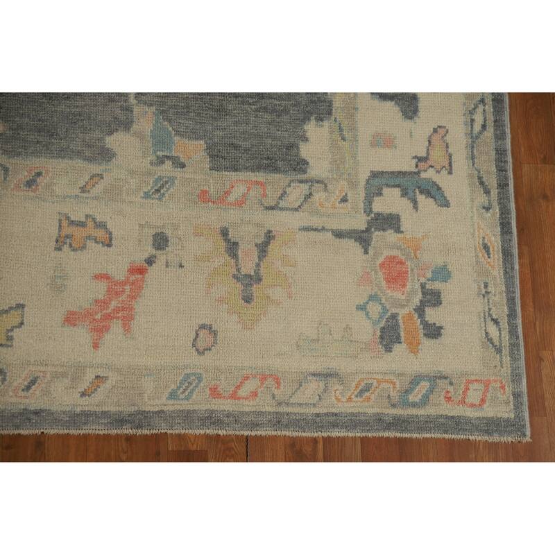 Hand Knotted Oriental 100% Wool Carpet Transitional All-Over Greys & Charcoal Oushak Area Rug - 12' 8'' X 8' 7''