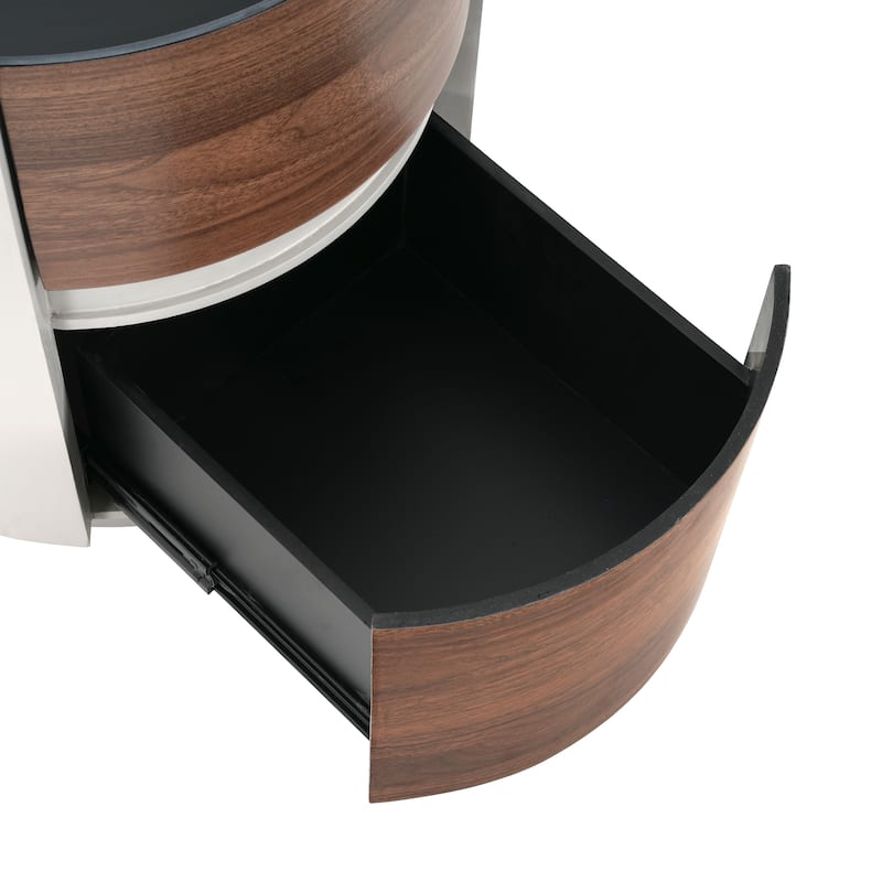 MDF Italian Retro Double Storage Round Side Table, Gray Brown Color