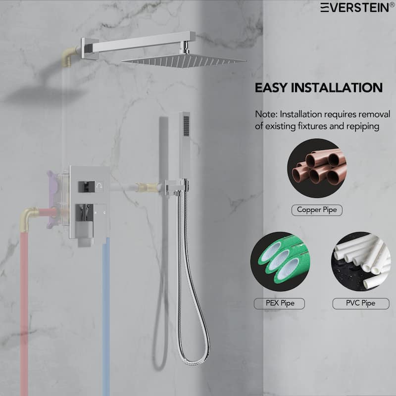 10" Rain Shower Head High Pressure Wall Mount Shower System, Bathroom Shower Faucet Set with Handheld Spray