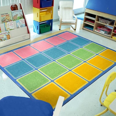 Blocks Abound Pastel Educational Nylon Area Rug