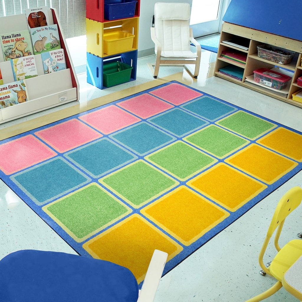 Blocks Abound Pastel Educational Nylon Area Rug