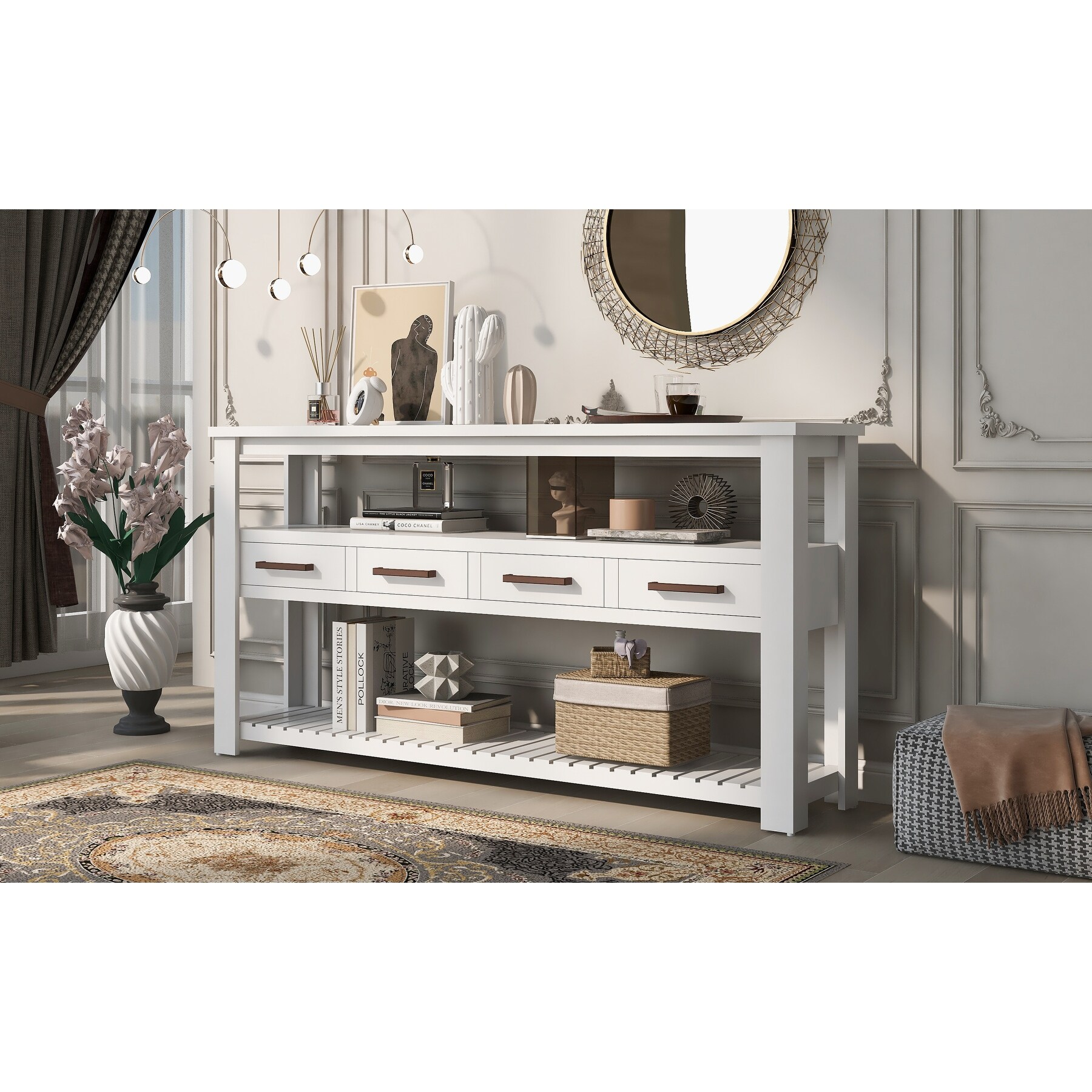 White console table with cabinets sale