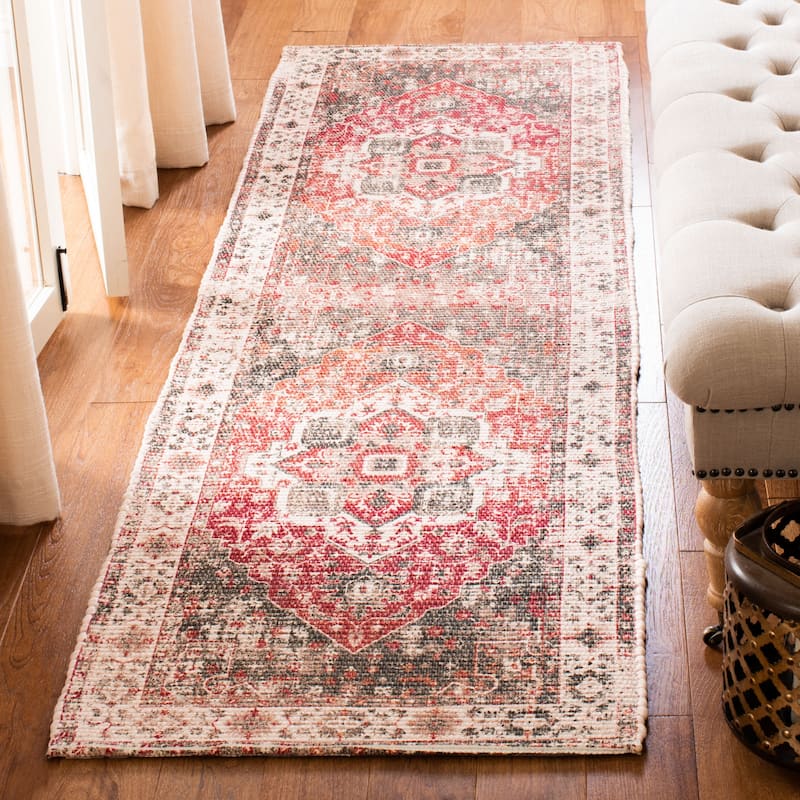 SAFAVIEH Handmade Saffron Ashlynn Traditional Oriental Distressed Cotton Rug - 2'3" x 8' Runner - Beige/Red
