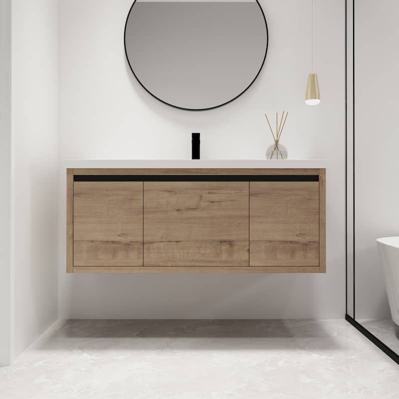 Malwee 24"/48" Floating Bathroom Vanity, Modern Wall Mounted Bathroom Vanity, Single with Resin Top and Soft Close Door