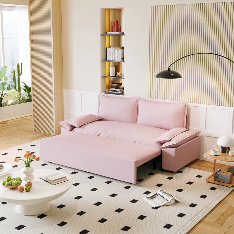 Multi-Functional 63.8" Queen Pull Out Sofa Bed with Side Storage and Wheels - 3-in-1 Convertible Sleeper Sofa