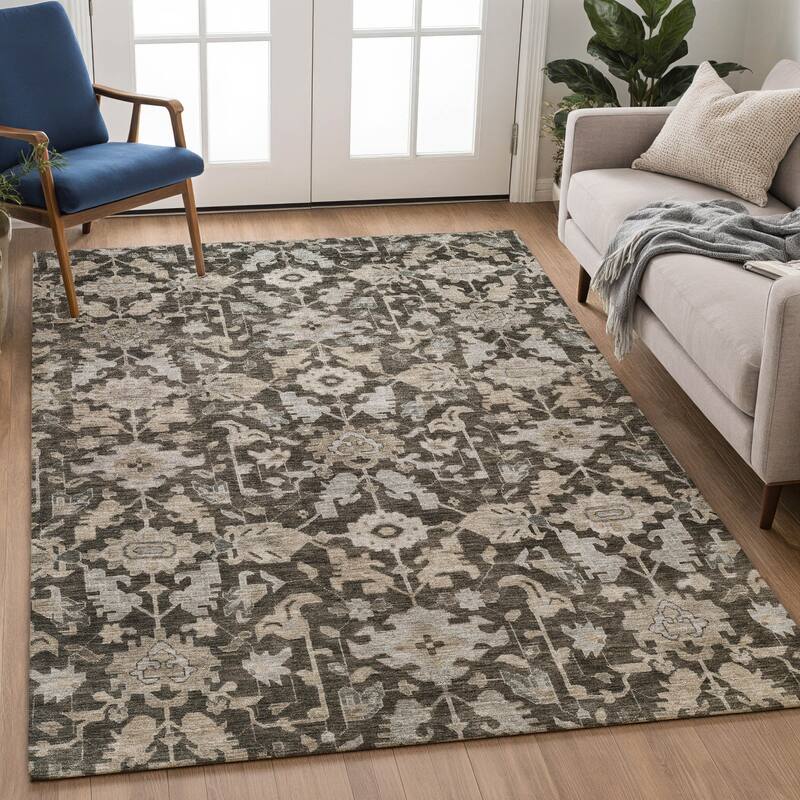 Machine Washable Indoor/ Outdoor Casual Traditional Chantille Rug