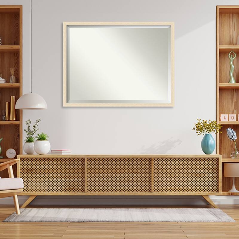 Woodgrain Stripe Beveled Wood Framed Wall Mirror
