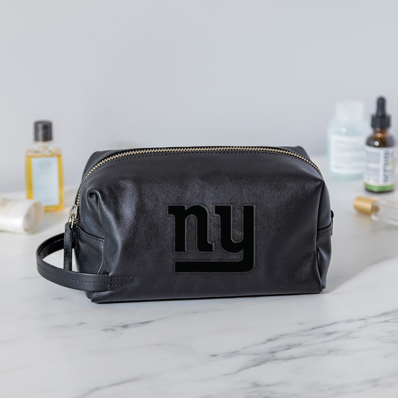 New York Giants, Hybrid Leather Lined Toiletry Bag with Handle, Black