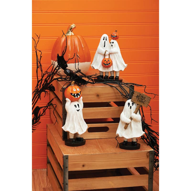4.5" Kid Ghost Holding Trick-or-Treat Sign Halloween Figurine Decoration