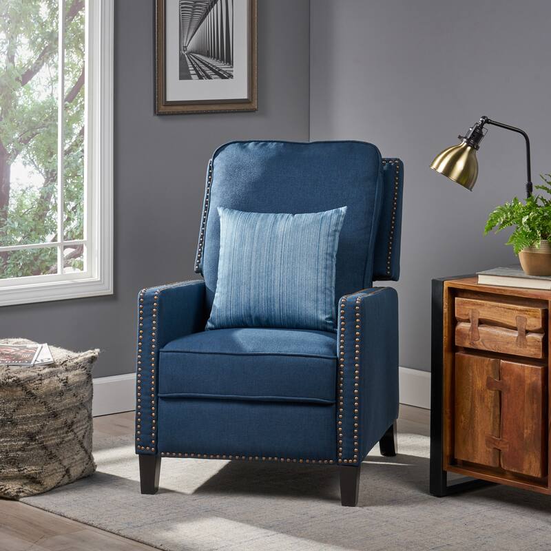 Roomfitters Manual Standard Recliner, Compact Recliner for Living Room, Bedroom, Navy Blue