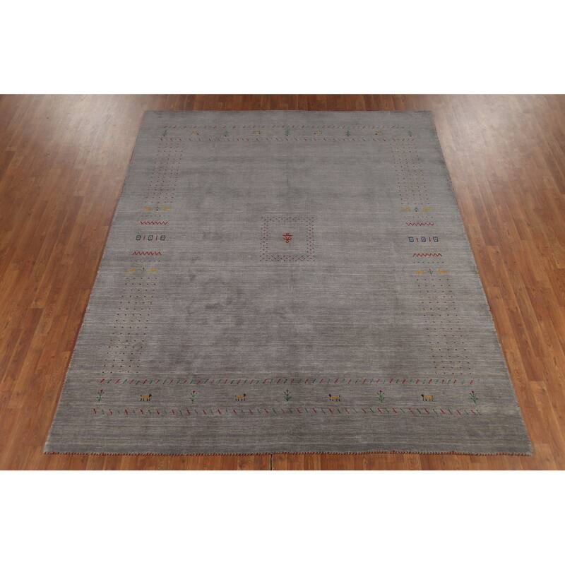 Tribal Gray Gabbeh Indian Area Rug Handmade Wool Carpet - 8'1"x 9'7"