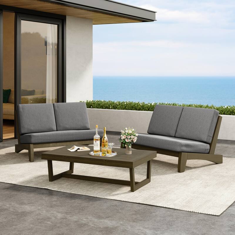 Outdoor 3-Piece Armless Lovesaet Sofa Conversation Set with Table