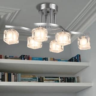 Delphina Chrome 6-Light Semi-Flush mount with Clear Glass Shade - Silver