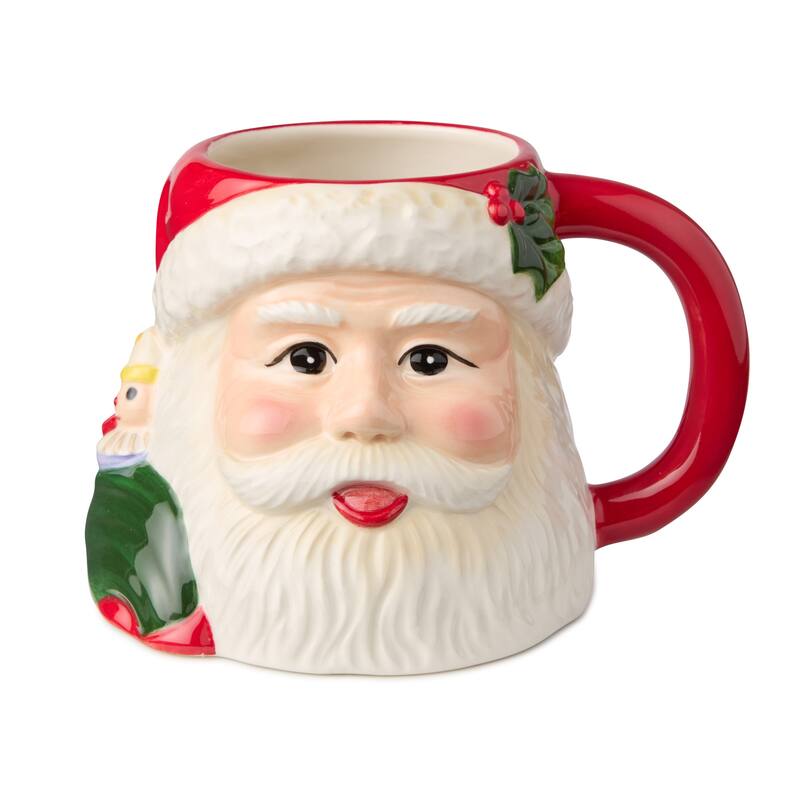 Certified International Santa's Retro Christmas Set of 4 3-D Mugs 16 oz Assorted Designs