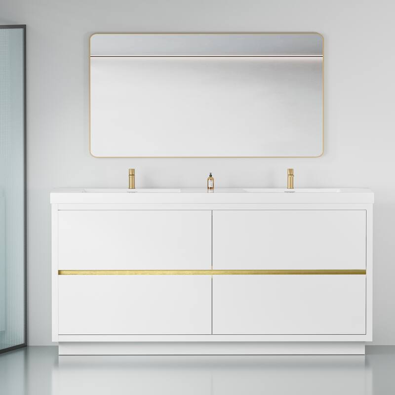 GDFStudio 72" Freestanding Bathroom Vanity with Double Sinks - Glossy White