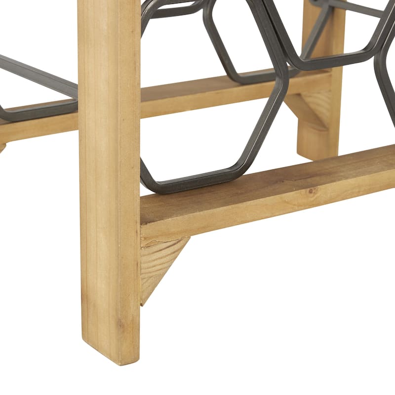 Wood Geometric 8 or 11 Slot Wine Rack with Gray Metal Curved Teardrop Holders - Brown - Roche River Decor