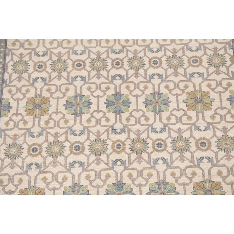 Vegetable Dye Geometric Khotan Oriental Area Rug Handmade Wool Carpet - 6'8" x 9'8"
