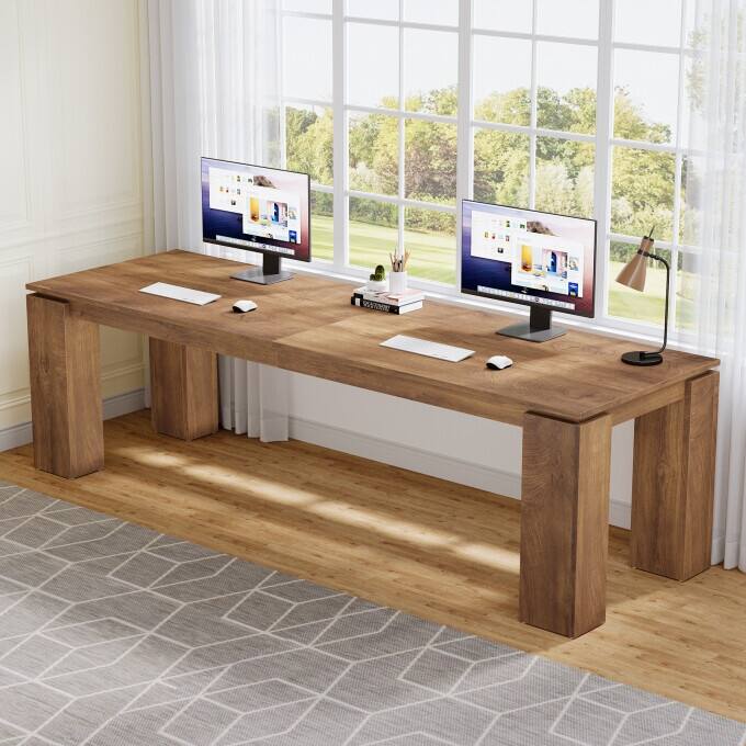 86-Inch Double Computer Desk, Wood Two Person Desk for Home Office