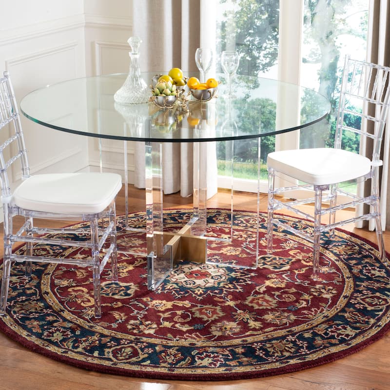 SAFAVIEH Handmade Classic Gordana Traditional Oriental Wool Rug - 6' Round - Burgundy/Navy