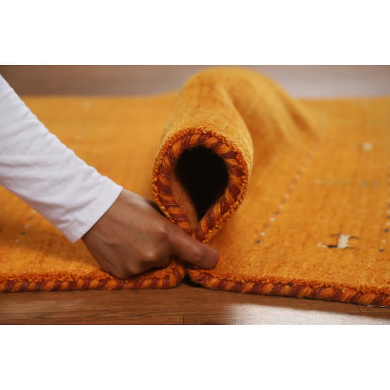Orange Tribal Gabbeh Indian Rug Handmade Modern Wool Carpet - 4'2" x 5'7"