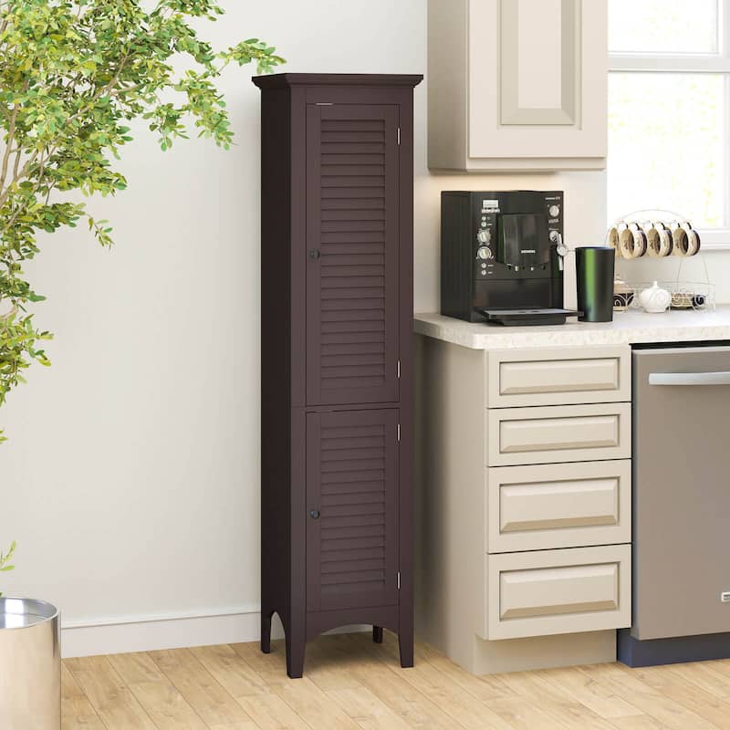 Costway Tall Bathroom Floor Cabinet Narrow Linen Tower with 2 Doors & - See Details