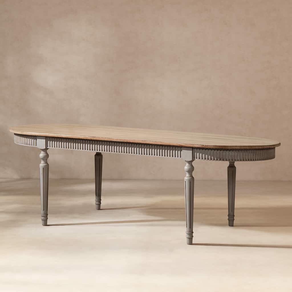 Jennifer Taylor Home Colette 94" Reclaimed Wood Oval Dining Table, Antique Natural Brown & Antique Blue-Grey Reclaimed Pine Wood