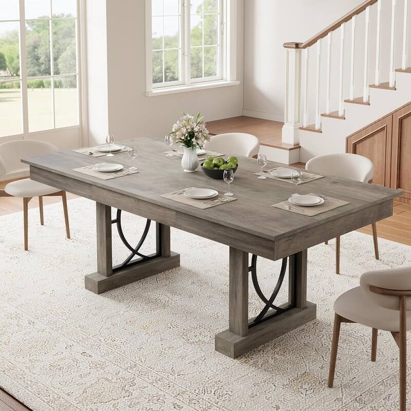 71-inch Elegant Dining Table with Storage Drawers for Dining Spaces (Only Table) - Grey