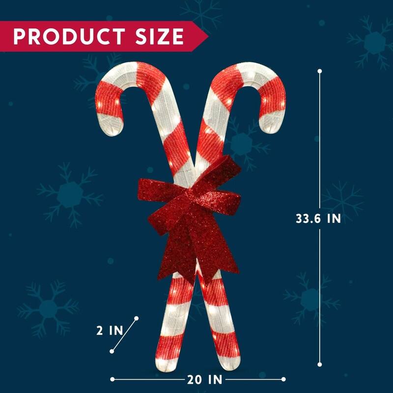 2.78 ft. Tall White & Red Tensil Candy Canes LED Yard Lights - White and Red