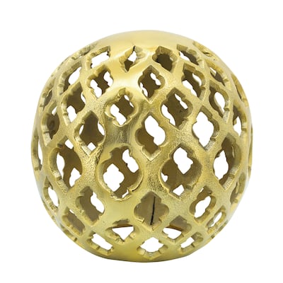 Decorative Metal Orb Contemporary Cut-Out Gold Aluminum Orb Sculpture Table Decor for Home or Office Decorative Accent