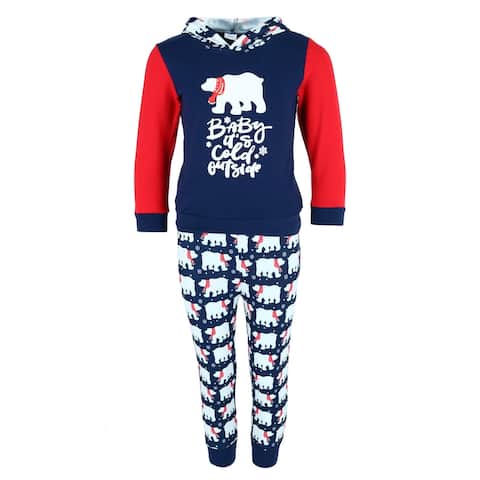 CTM® Boy's Holiday Polar Bear Long Pajama Set with Hood - Navy