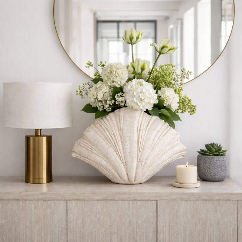 Decorative Scallop Shell Figurine - 22", White - 22.0"