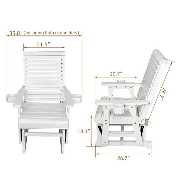 dimension image slide 2 of 4, Fortune Candy Patio Glider for One Person, with Horizontal Slat Back, Cup Holder & Deep Contoured Seat – 600 lb