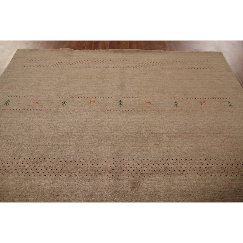 Light Brown Gabbeh Area Rug Wool Carpet - 8'1"x 9'9"