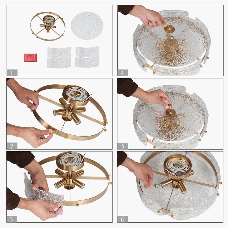 Uolla Modern Glam Gold 4-light Drum Semi Flush Mount Light with Textured Glass - D 15.5"* H 6.5"