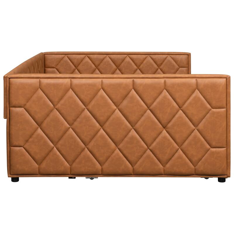 Full XL Upholstered Daybed with Trundle and LED Armrests