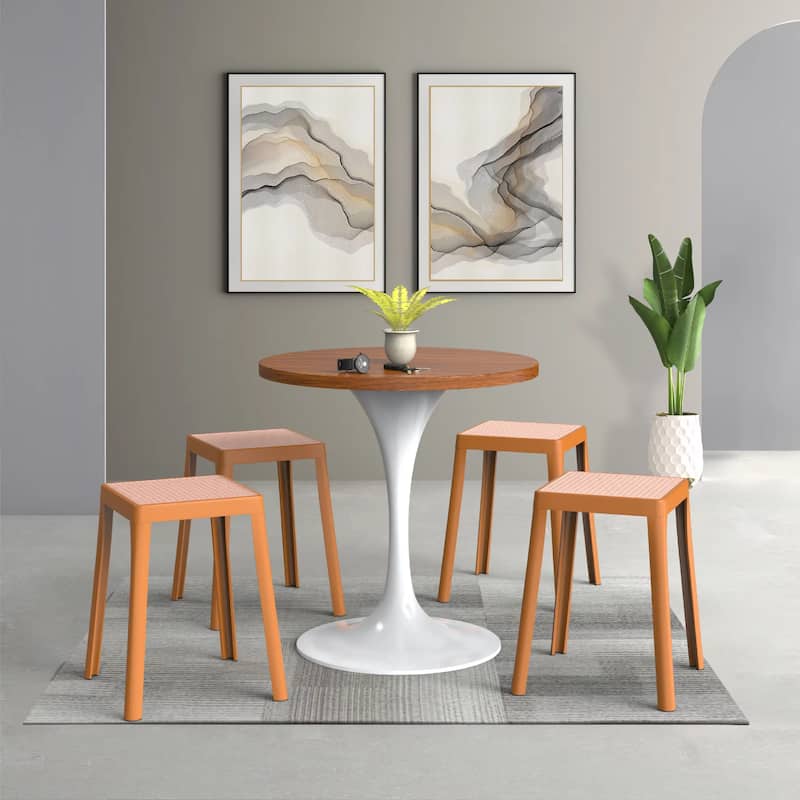 Tresse Modern Stackable Dining Stool with Wicker Seat for Dining Room, Garden, Patio, Indoor or Outdoor Set of 2
