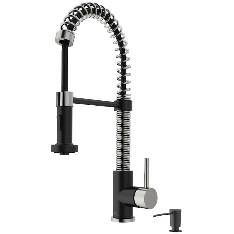 VIGO Edison 19" H Single Handle Pull-Down Sprayer Kitchen Faucet - With Soap Dispenser - Stainless Steel/Matte Black