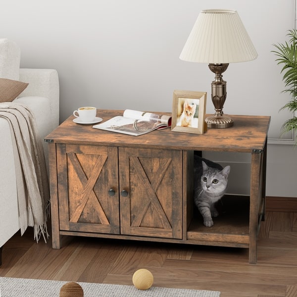 Cat Litter Box Enclosure, Hidden Wood Cat Washroom Furniture with