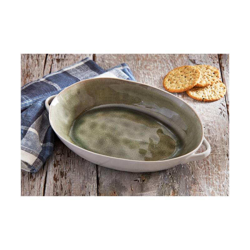 Riverstone Green Porcelain Serving Bowl - 17oz Capacity, Dishwasher Safe, Perfect for Christmas Gatherings, 10.2" L x 6.2" W