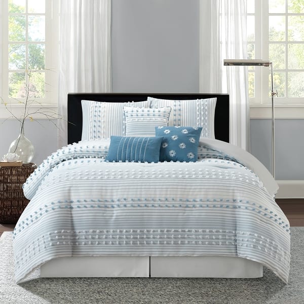 Nanko King Size Quilt Set 3 Piece - Grey Teal Blue Striped Abstract Bedspread Lightweight Coverlet Bedding