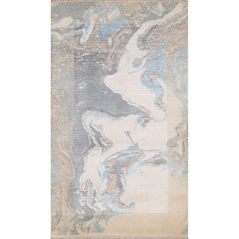 Modern Indian Abstract Accent Rug Handmade Wool Carpet - 2'9"x 4'10"