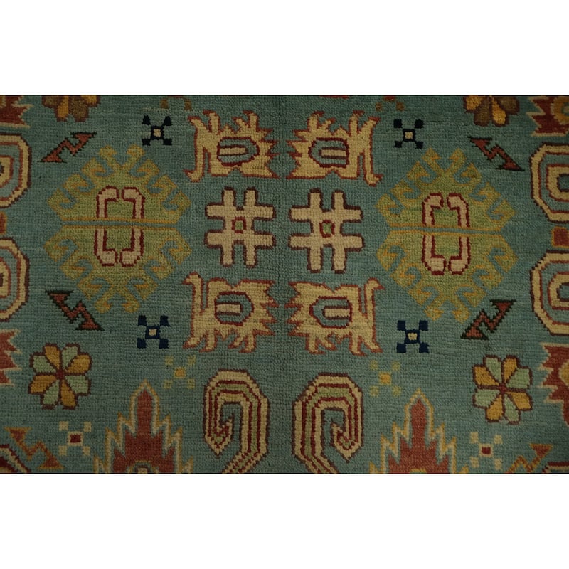 Hand Knotted Oriental 100% Wool Carpet Traditional Geometric Navy Blue & Blues Kazak Area Rug - 11' 11'' X 8' 11''