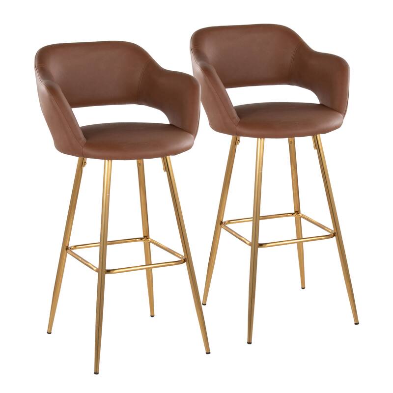 Porch & Den Vallen 30" Fixed-Height Faux Leather Counter Stool with Metal Legs & Square Footrest (Set of 2)