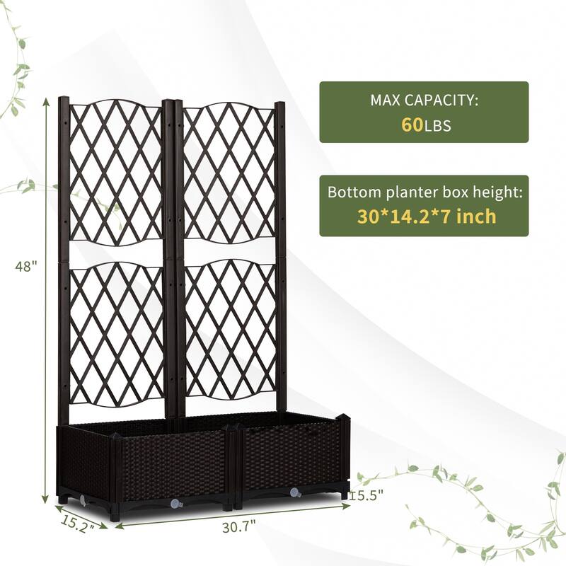 Wicker Trellis Planter Box 32 Inch Elevated Garden Container for Climbing Plants Flowers and Vegetables - 30.7" x 15.2" x 48"