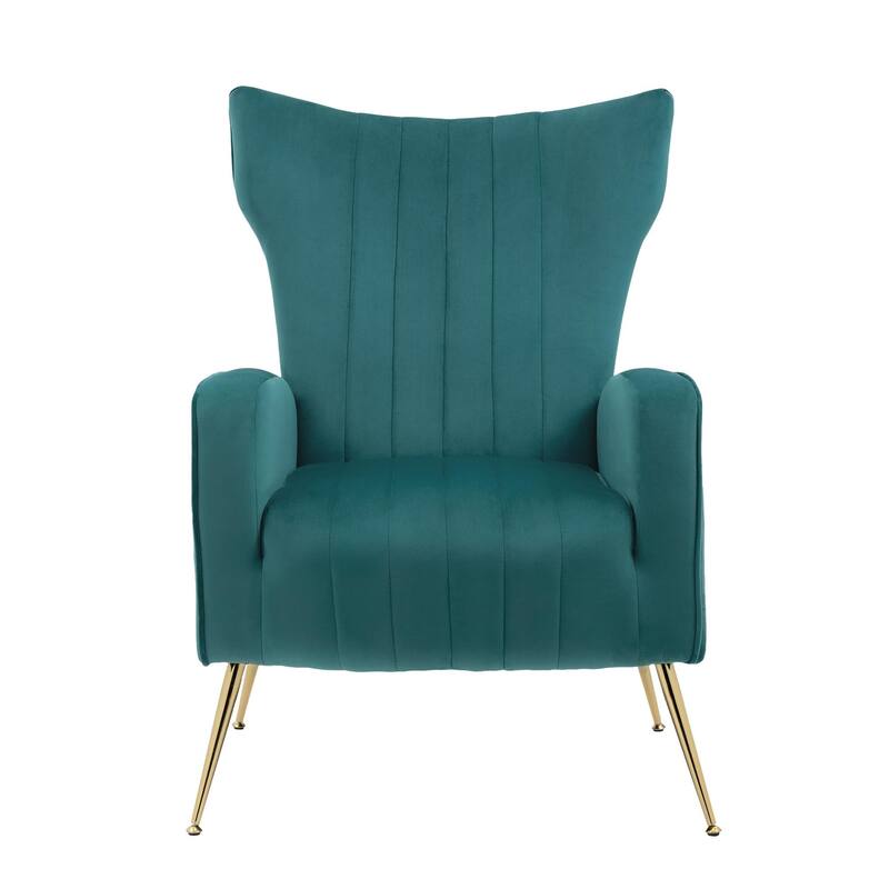 Mid-Century Velvet Wingback Accent Chair with Metal Legs