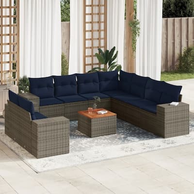 vidaXL Patio Sofa Set with Cushions Outdoor Furniture 10 Piece Poly Rattan - 24.4x 24.4x 27.2