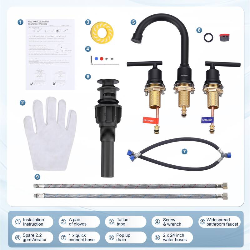 WOWOW 8 in. Widespread Double-Handle Bathroom Faucet with Drain Kit